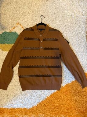 Todd Snyder Men's Brown Striped Polo Sweater